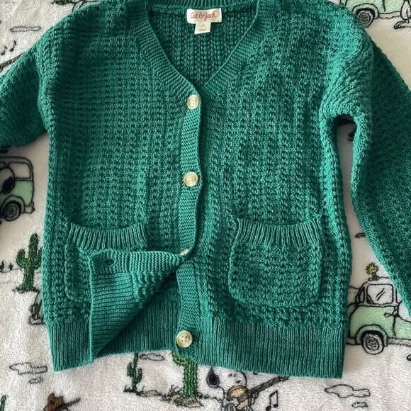 Cat & jack long sleeve green knit cardigan button down v neck sweater size 4T - Picture 6 of 9